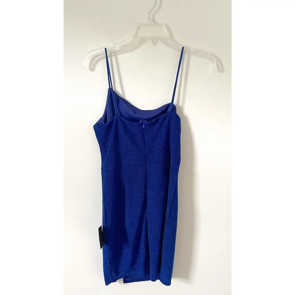 Lulus Cobalt Blue Sparkly Formal Asymmetrical Bodycon Mini Dress Size Medium NEW